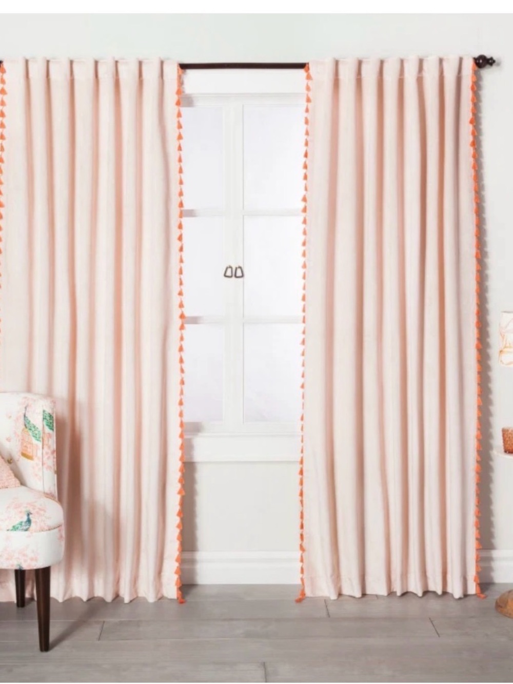 Opal House Blush and Orange Velvet Tassel-Trim Curtain Panels -2